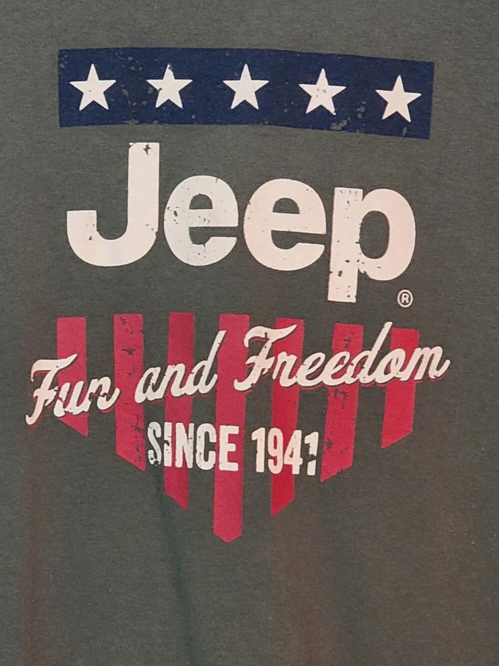 Jeep Fun and Freedom Since 1941 Graphic T-Shirt Army Green Size Large